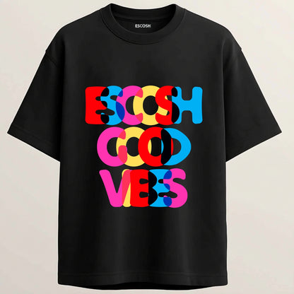 Good Vibes French Terry Oversized 5-Sleeve T-Shirt  - Midnight Black