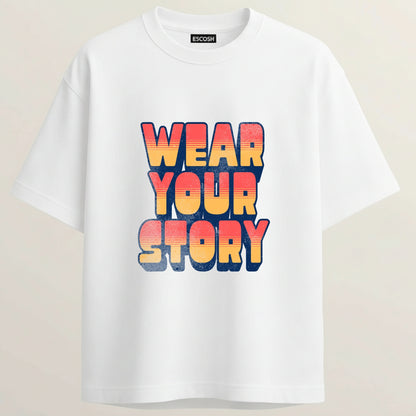 Wear Your Story French Terry Oversized 5-Sleeve T-Shirt  - White