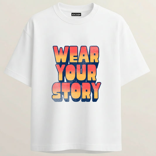 Wear Your Story French Terry Oversized 5-Sleeve T-Shirt  - White