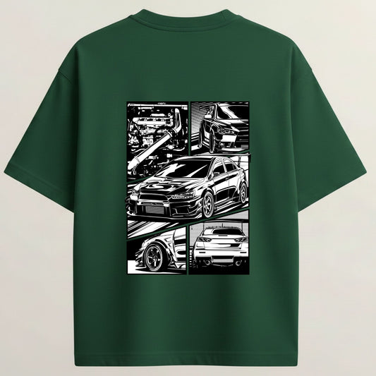 GTR French Terry Oversized 5-Sleeve T-Shirt - Bottle Green