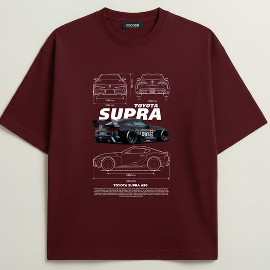 Toyota Supra Terry Oversized 5-Sleeve T-Shirt - Royal Maroon