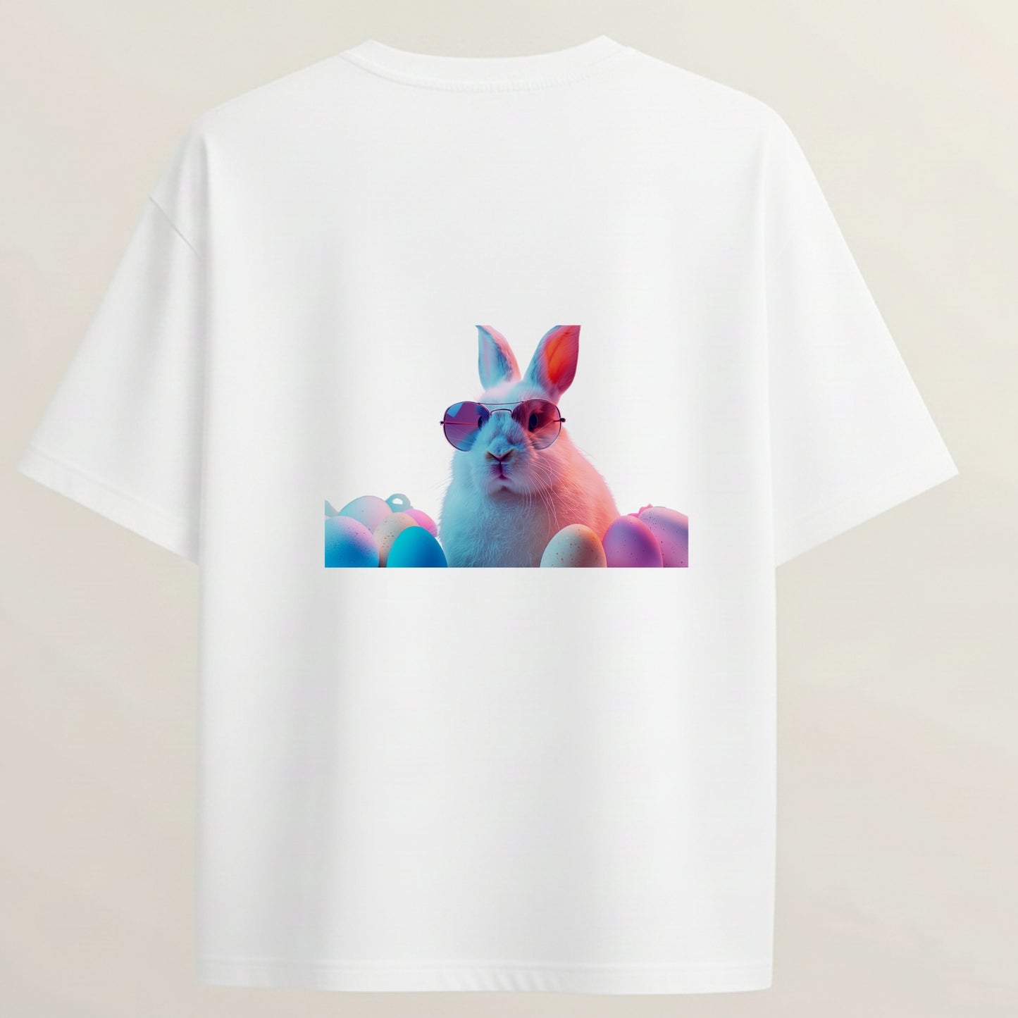 Cute Bunny French Terry Oversized 5-Sleeve T-Shirt  - White