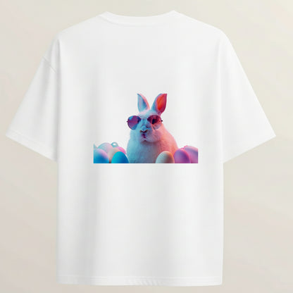 Cute Bunny French Terry Oversized 5-Sleeve T-Shirt  - White