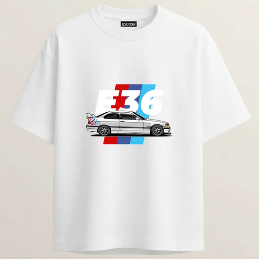 BMW E36 French Terry Oversized 5-Sleeve T-Shirt  - White