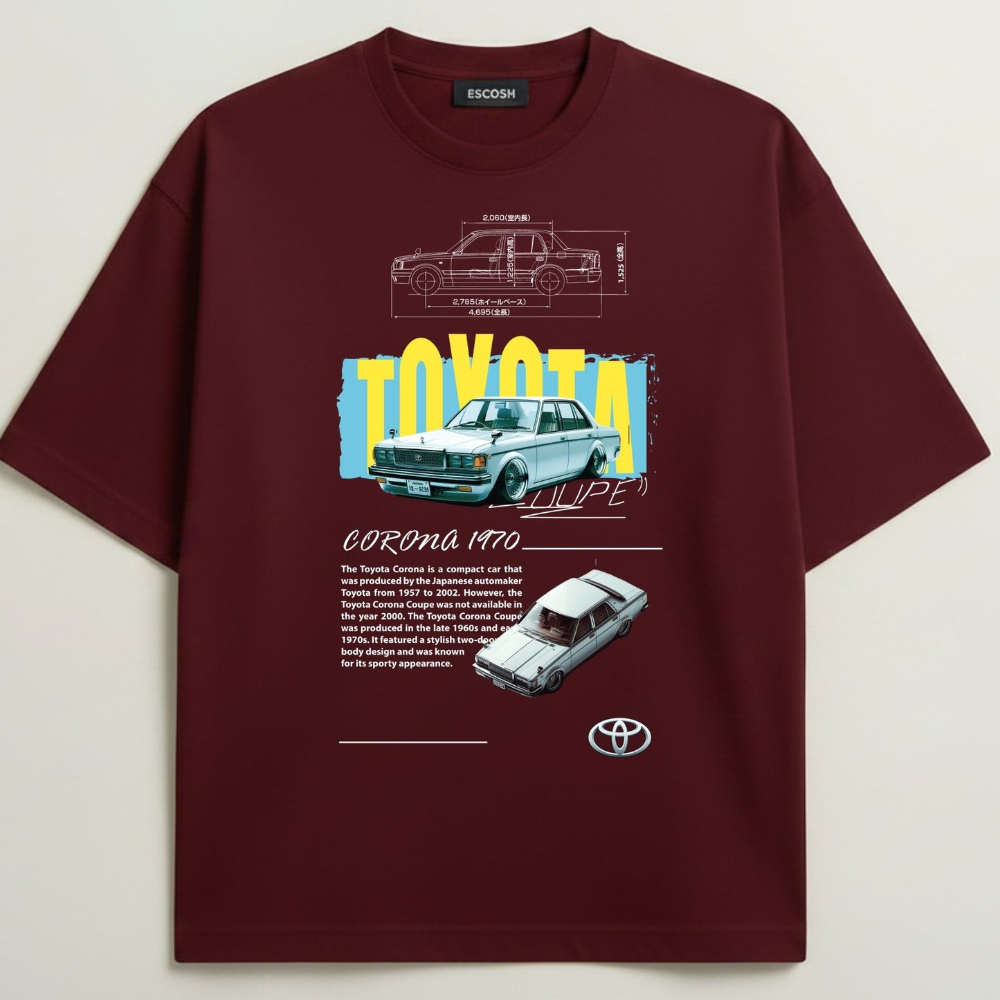 Toyota Corona Terry Oversized 5-Sleeve T-Shirt - Royal Maroon
