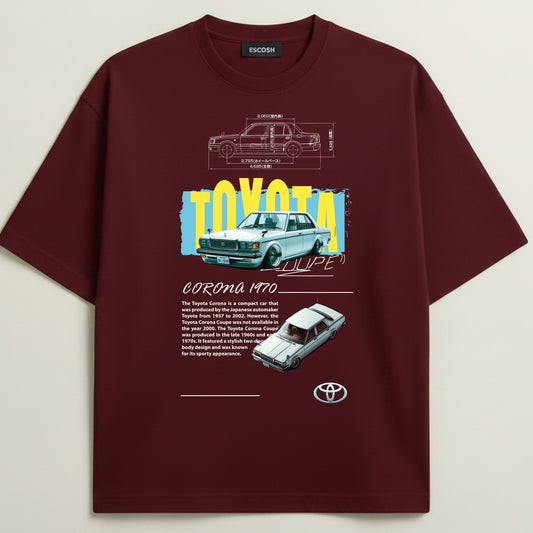 Toyota Corona Terry Oversized 5-Sleeve T-Shirt - Royal Maroon