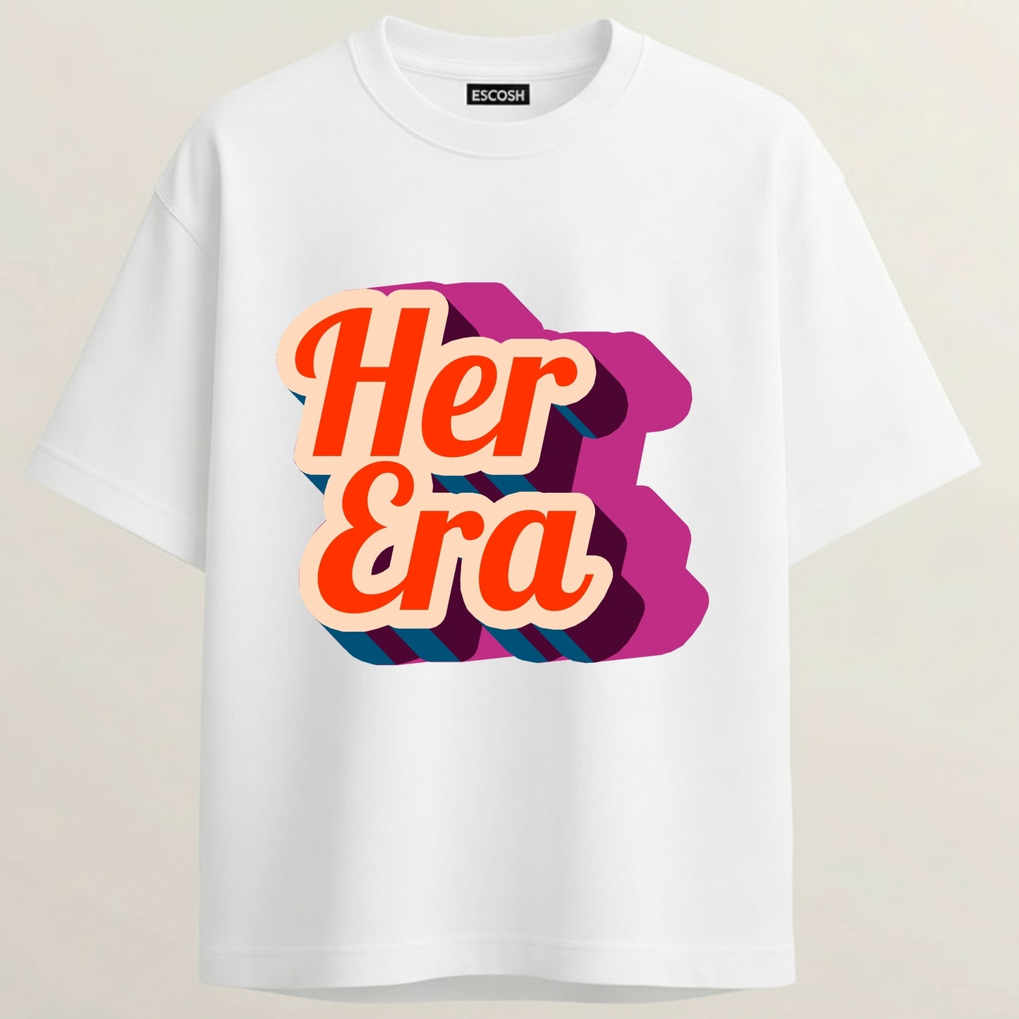 Her Era French Terry Oversized 5-Sleeve T-Shirt  - White