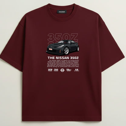 NISSAN 350 Z French Terry Oversized 5-Sleeve T-Shirt  - Royal Maroon