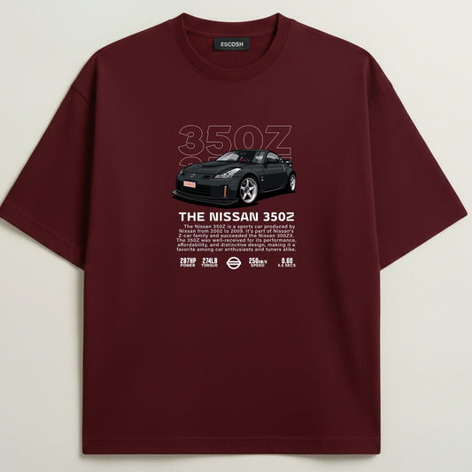 NISSAN 350 Z French Terry Oversized 5-Sleeve T-Shirt  - Royal Maroon