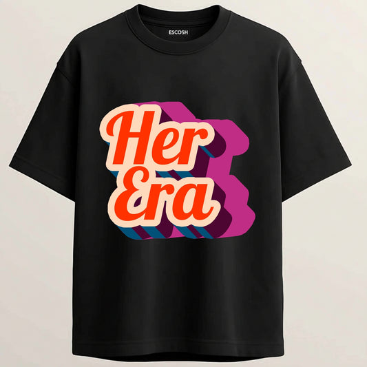 Her Era French Terry Oversized 5-Sleeve T-Shirt  - Midnight Black