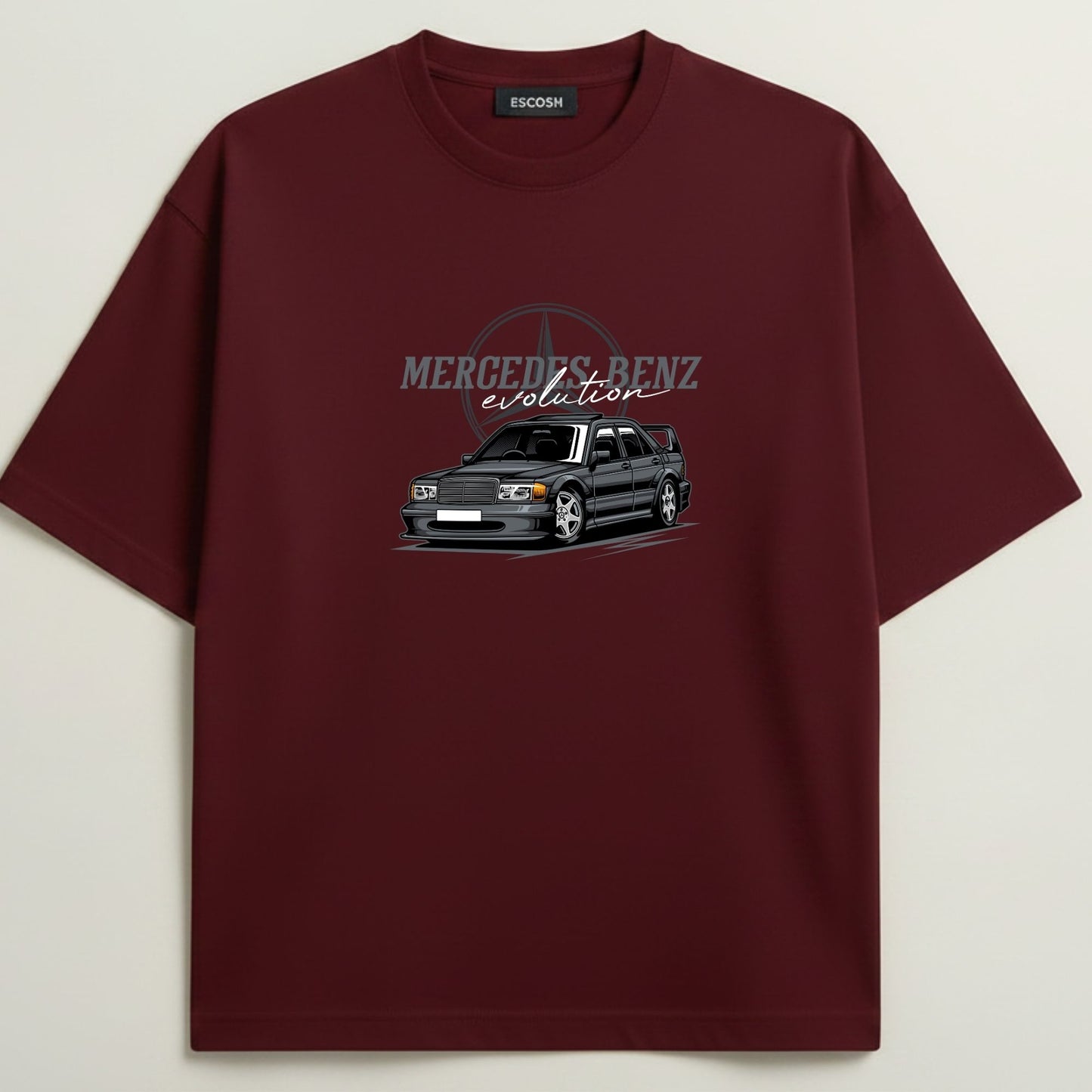 MERCEDES BENZ French Terry Oversized 5-Sleeve T-Shirt  - Royal Maroon