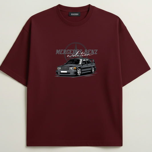MERCEDES BENZ French Terry Oversized 5-Sleeve T-Shirt  - Royal Maroon