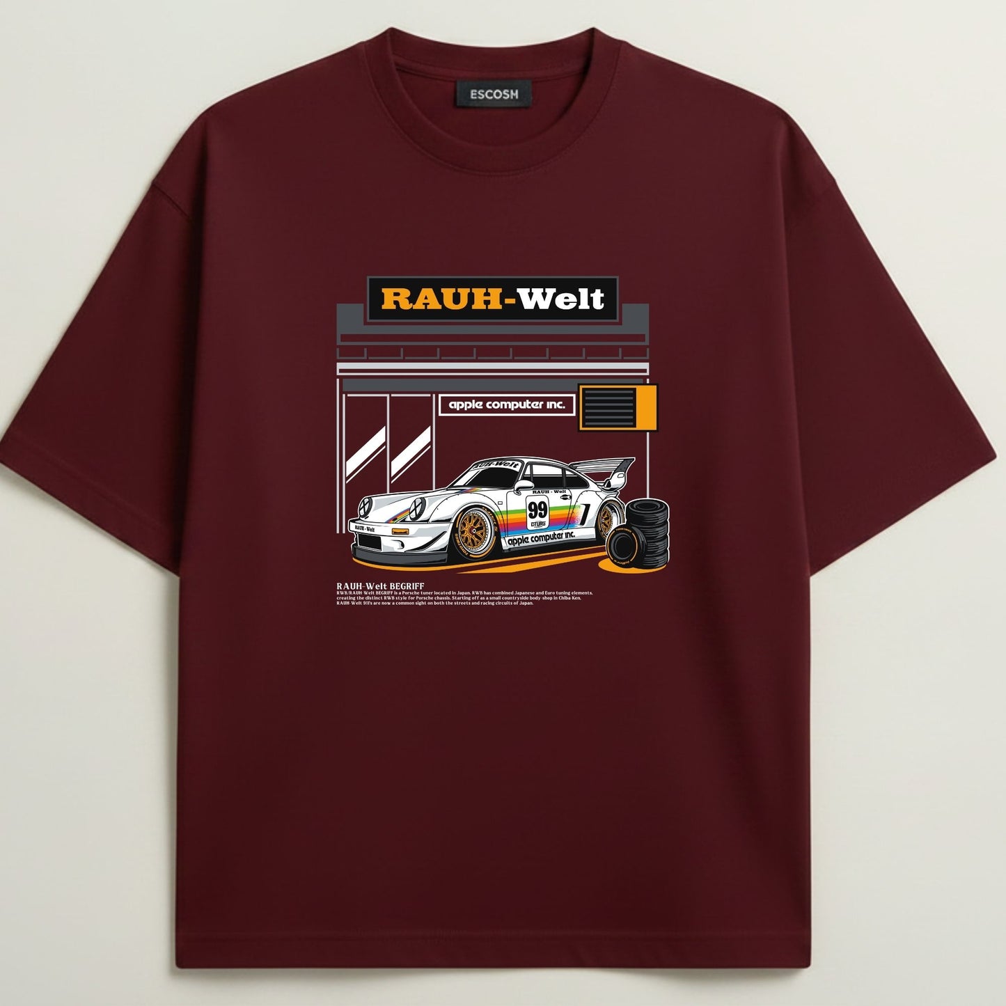 PORSCHE 99 EDITION French Terry Oversized 5-Sleeve T-Shirt  - Royal Maroon