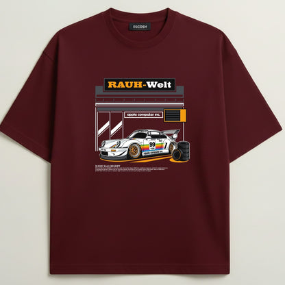 PORSCHE 99 EDITION French Terry Oversized 5-Sleeve T-Shirt  - Royal Maroon
