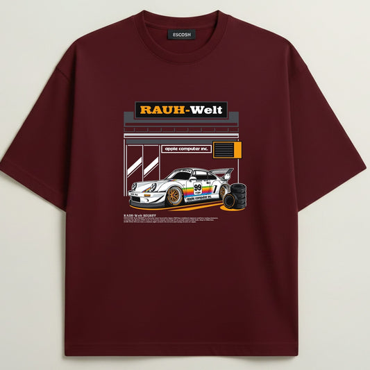 PORSCHE 99 EDITION French Terry Oversized 5-Sleeve T-Shirt  - Royal Maroon