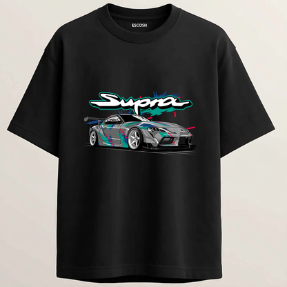 Supra French Terry Oversized 5-Sleeve T-Shirt  - Midnight Black