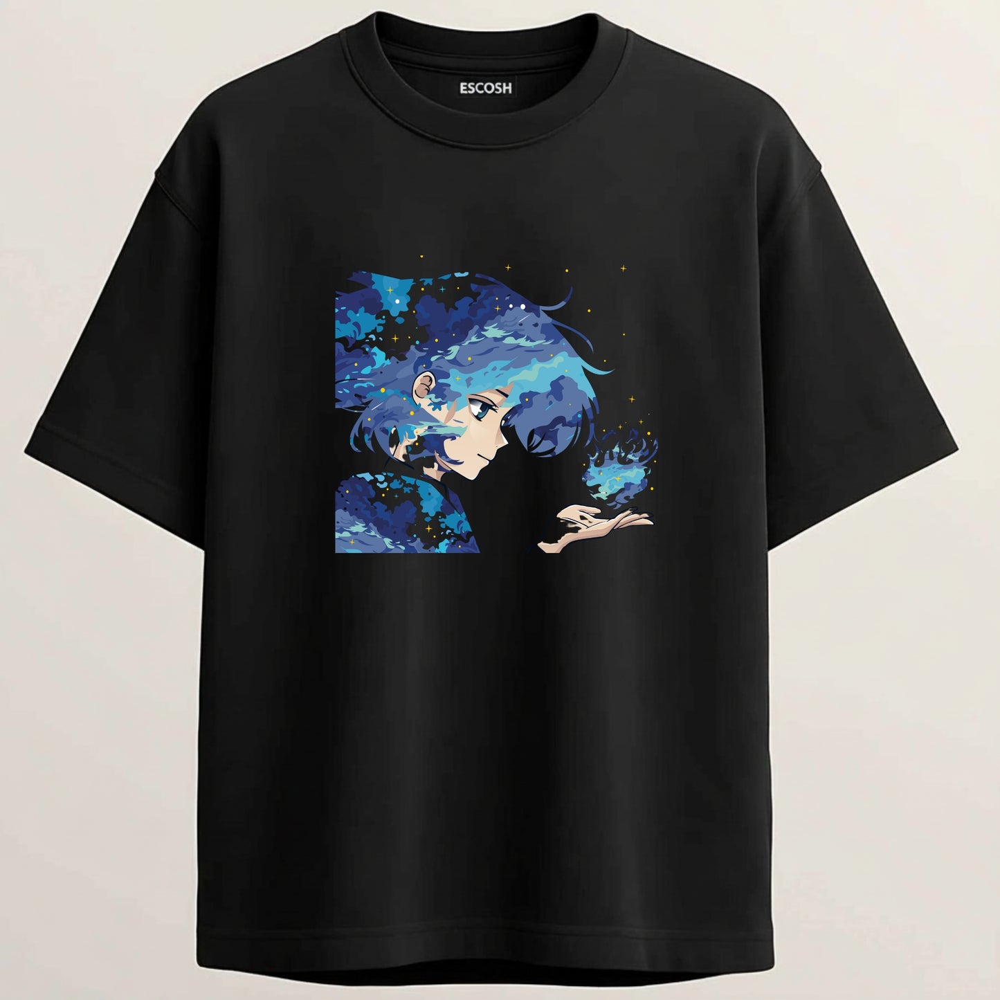 Dream Girl French Terry Oversized 5-Sleeve T-Shirt  - Midnight Black