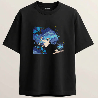 Dream Girl French Terry Oversized 5-Sleeve T-Shirt  - Midnight Black