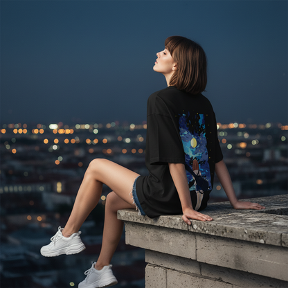 Black Anime Tee - Rooftop Pose
