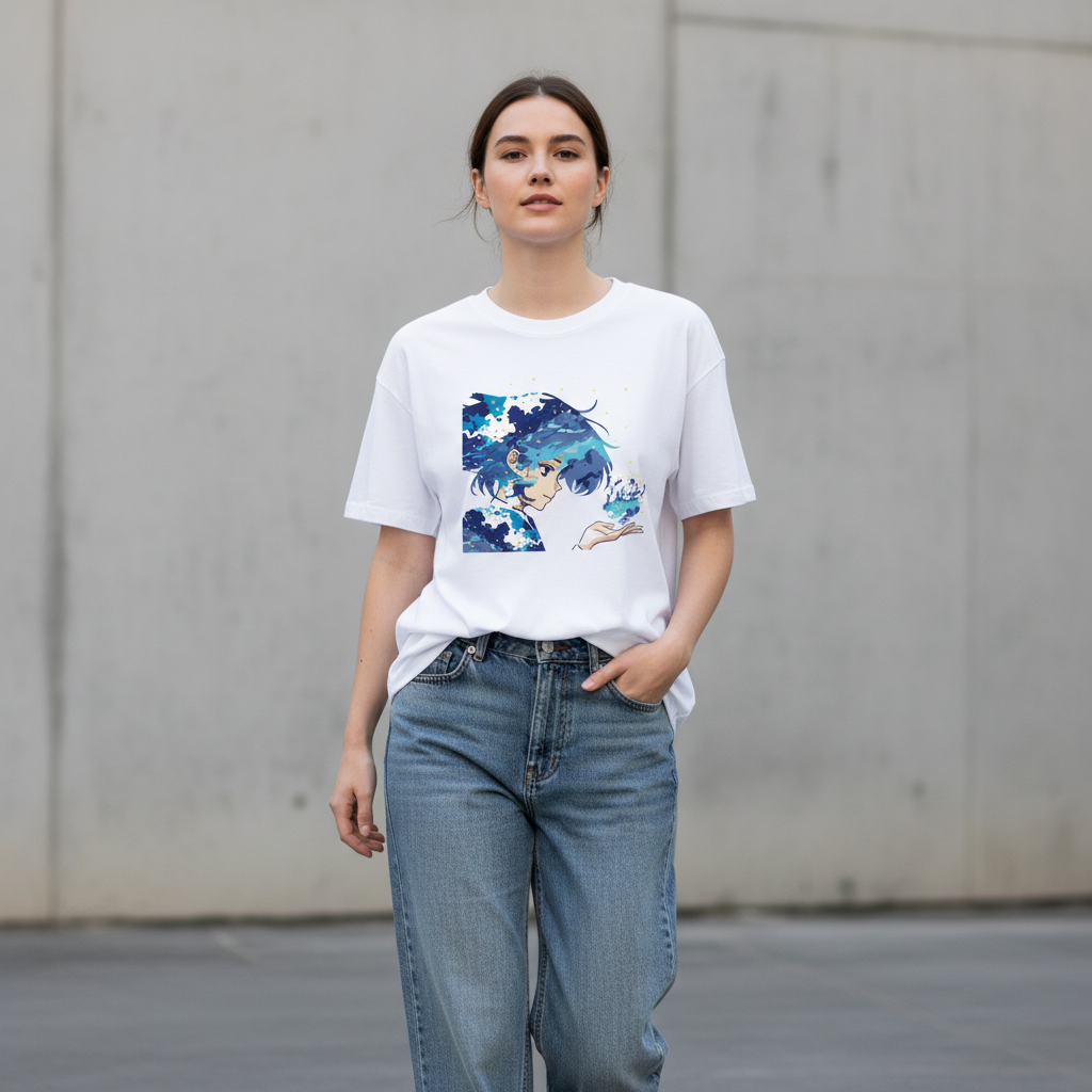Blue Flame Front Print Lady Pose 1