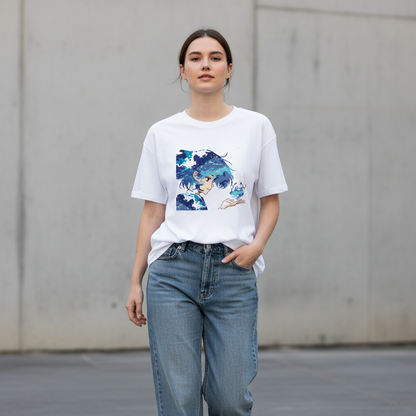 Blue Flame Front Print Lady Pose 1