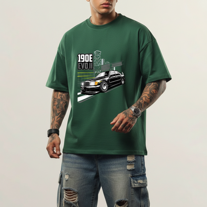 Benz 190E Oversized French Terry 5-Sleeve T-Shirt - Bottle Green