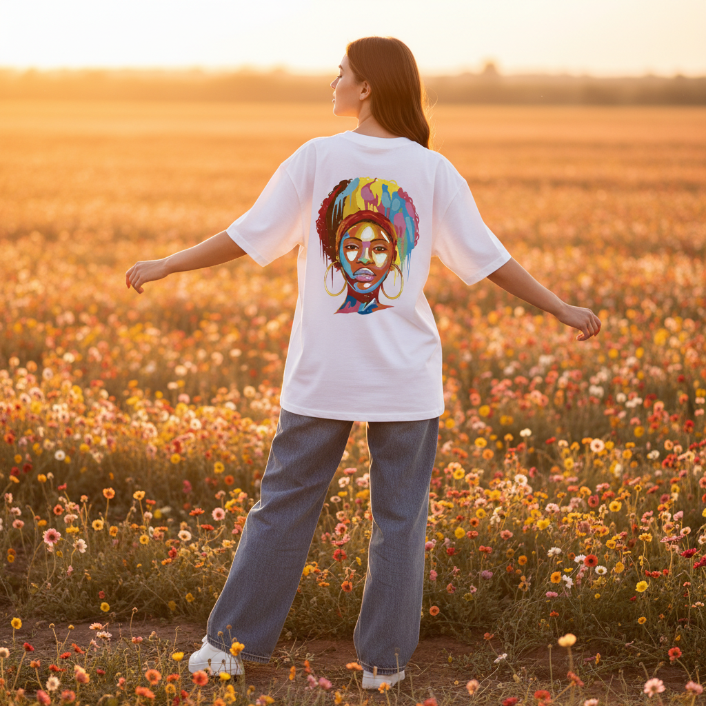 Colorful Afro White Lady Back Pose 1