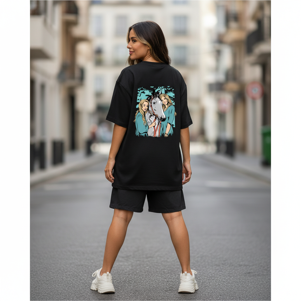 Female 2 – Black Tee Baggy Shorts