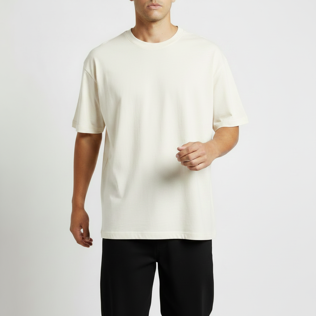 Men Plain Oversized Fit 5-Sleeve - White