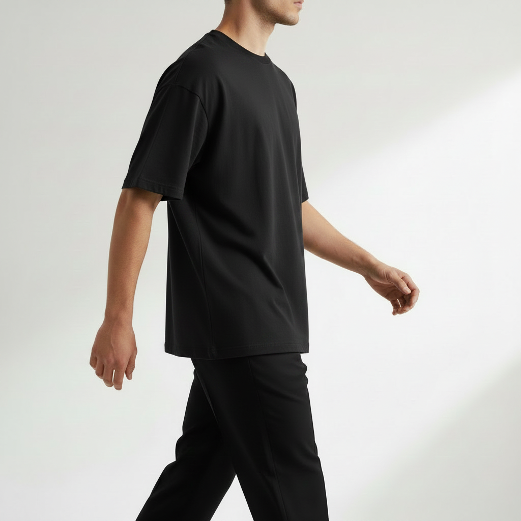 Men Plain Oversized Fit 5-Sleeve - Midnight Black