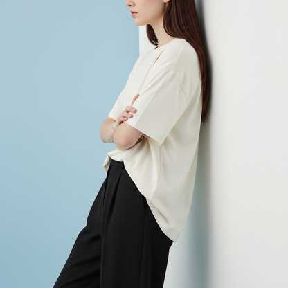 Women Plain Oversized Fit 5-Sleeve - White