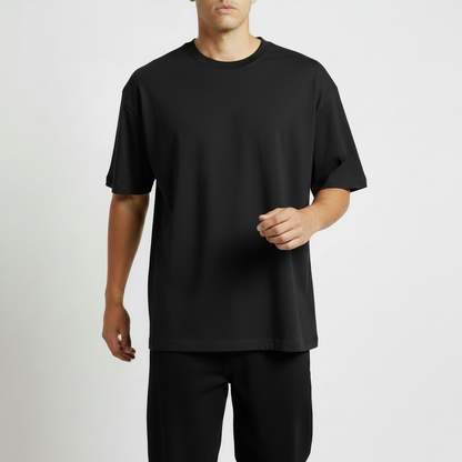 Men Plain Oversized Fit 5-Sleeve - Midnight Black