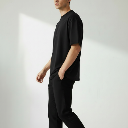 Men Plain Oversized Fit 5-Sleeve - Midnight Black
