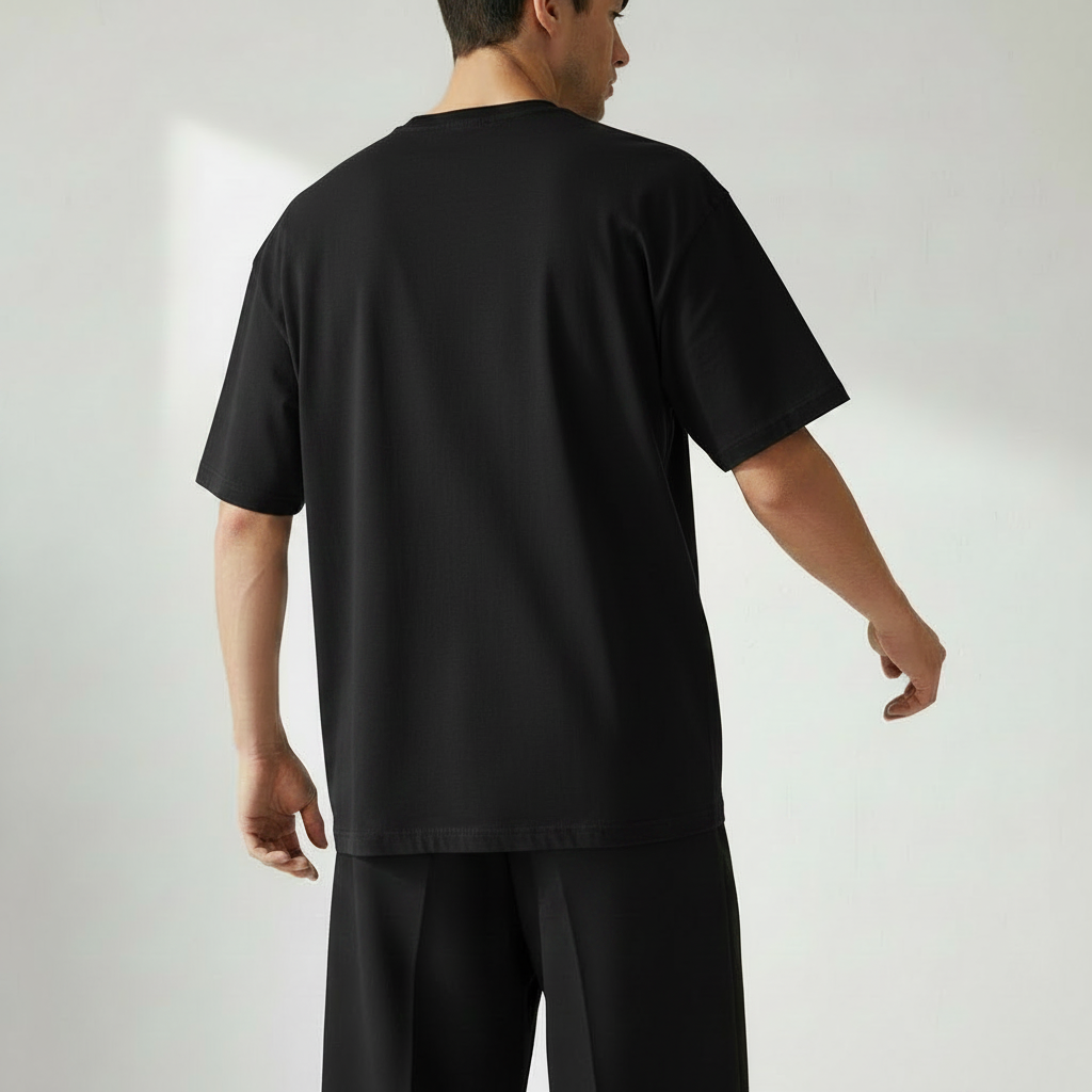 Men Plain Oversized Fit 5-Sleeve - Midnight Black