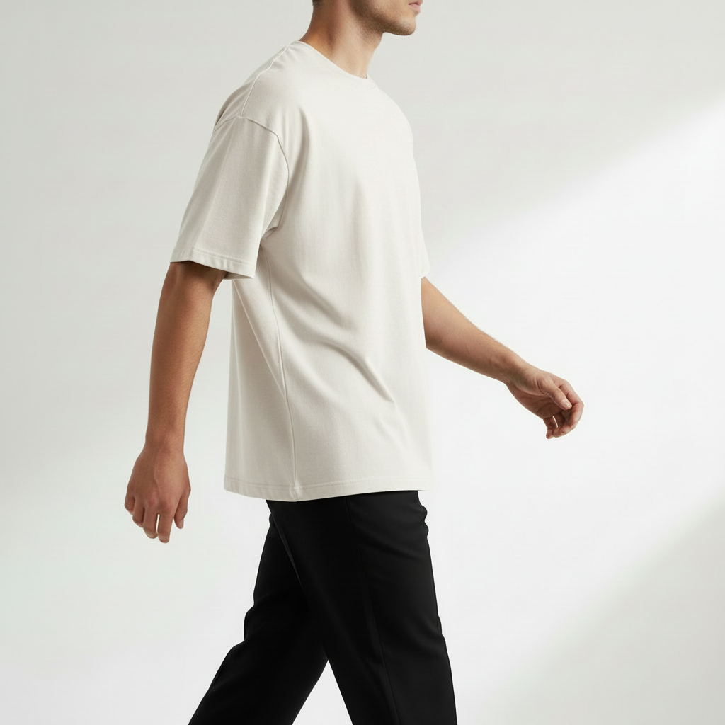 Men Plain Oversized Fit 5-Sleeve - White