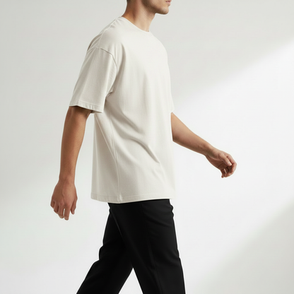 Men Plain Oversized Fit 5-Sleeve - White