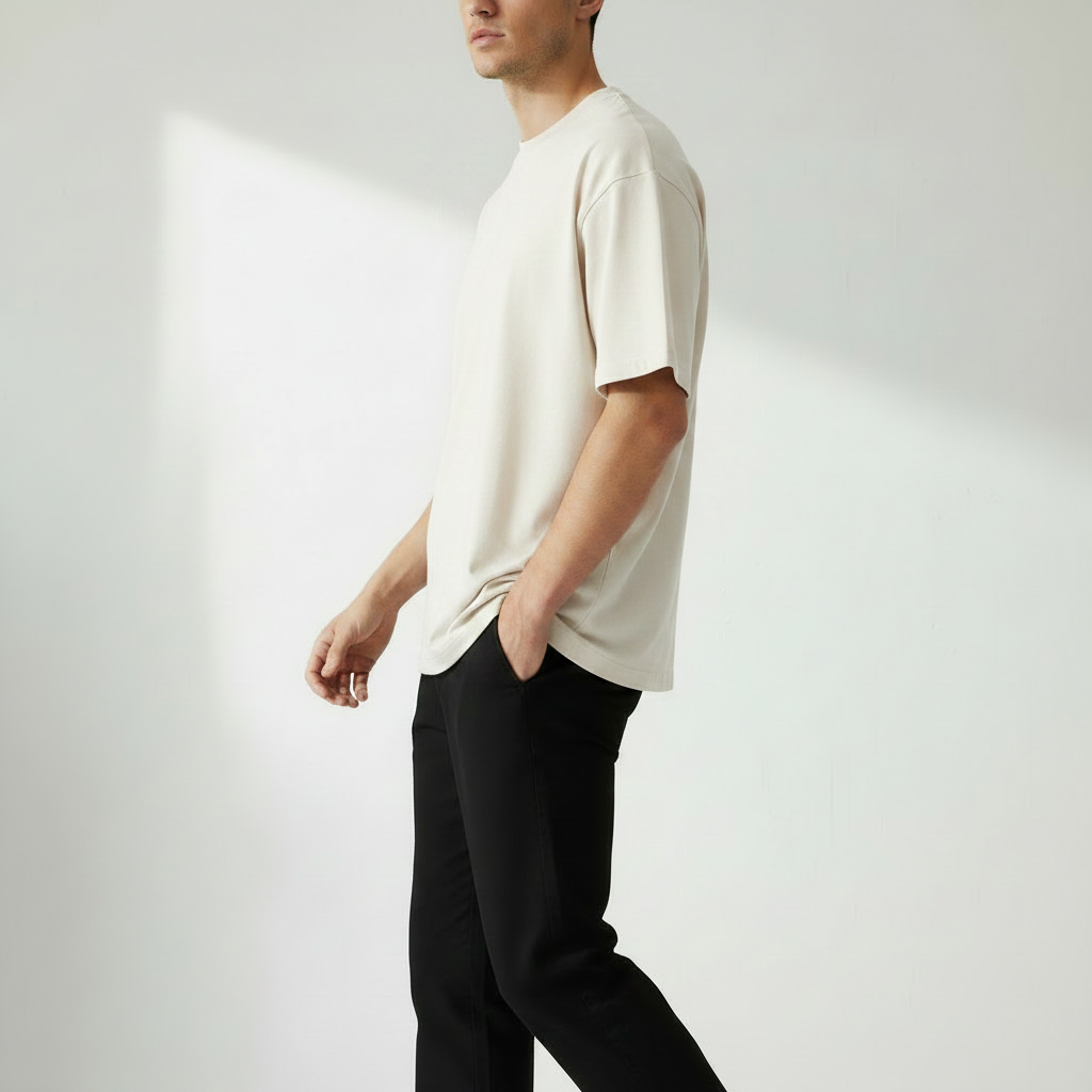 Men Plain Oversized Fit 5-Sleeve - White