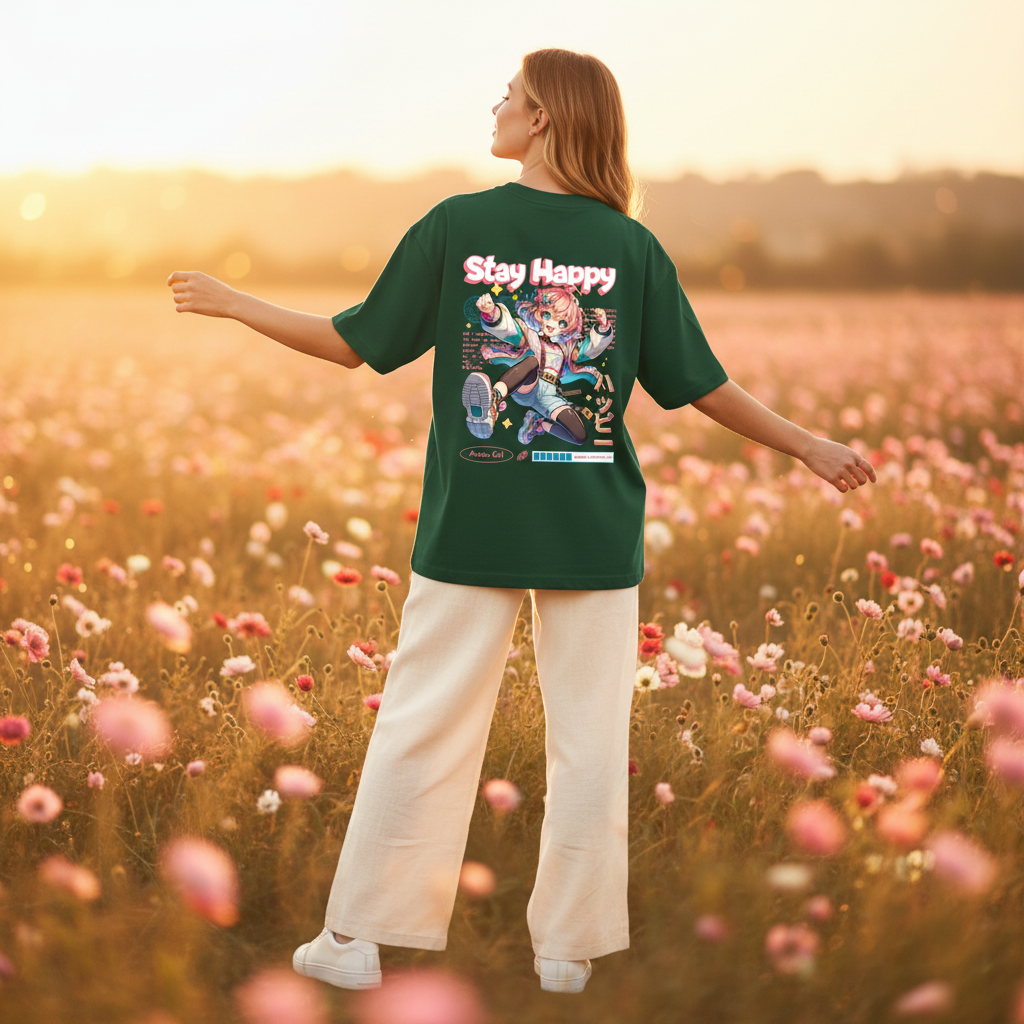 Green Stay Happy Lady Back Pose 2