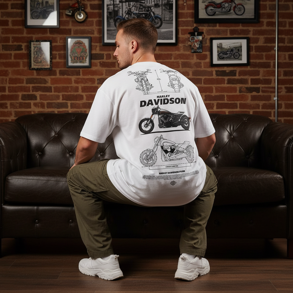 Harley Davidson White Men Back Pose 3