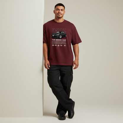 S2 - Model leaning on wall front facing with Nissan 350Z front print