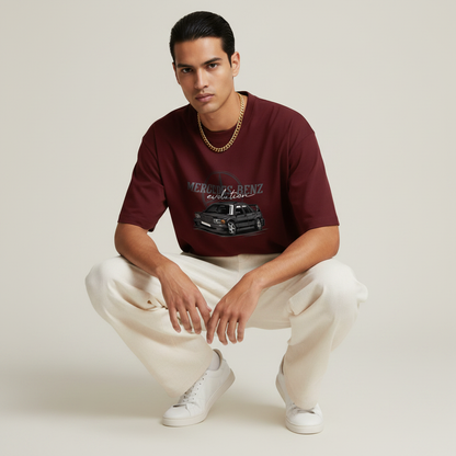 S1 - Model crouching front facing with Mercedes Benz Evolution front print