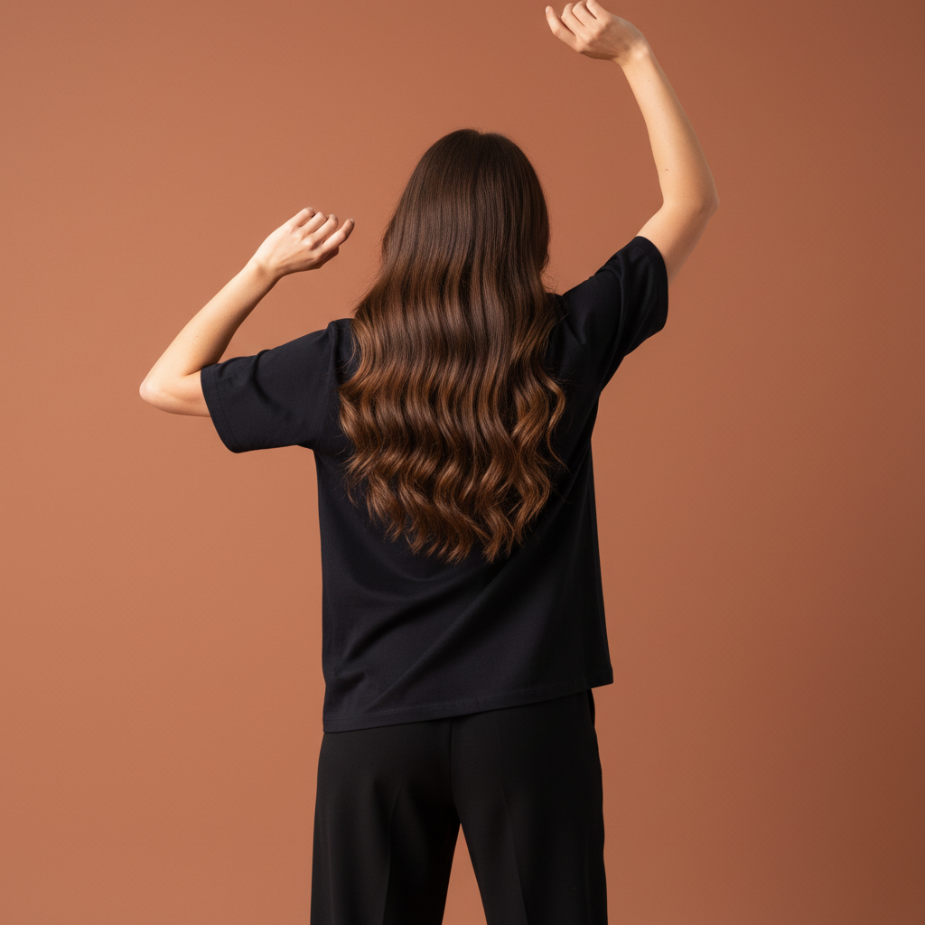 Women Plain Oversized Fit 5-Sleeve Midnight Black - Back Arms Raised