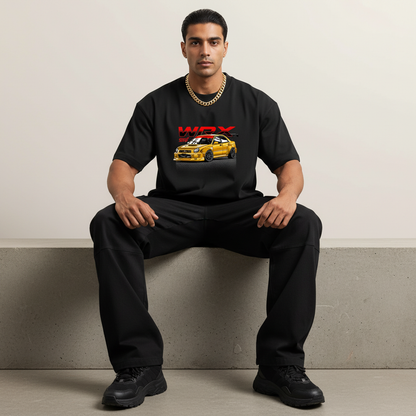 S2 - Model sitting on ledge front facing with Subaru WRX STI front print
