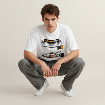 S1 - Model crouching front facing with Porsche 99 Edition front print