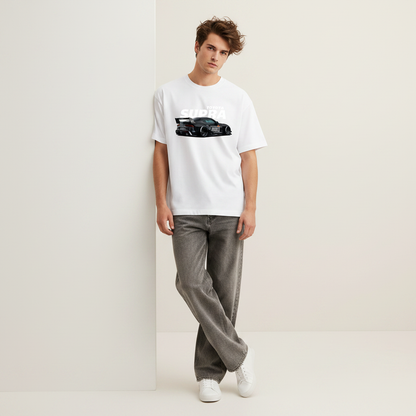 S1 - Model leaning on wall front facing with Toyota Supra front print