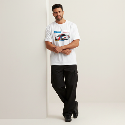 S2 - Model leaning on wall front facing with BMW E30 front print