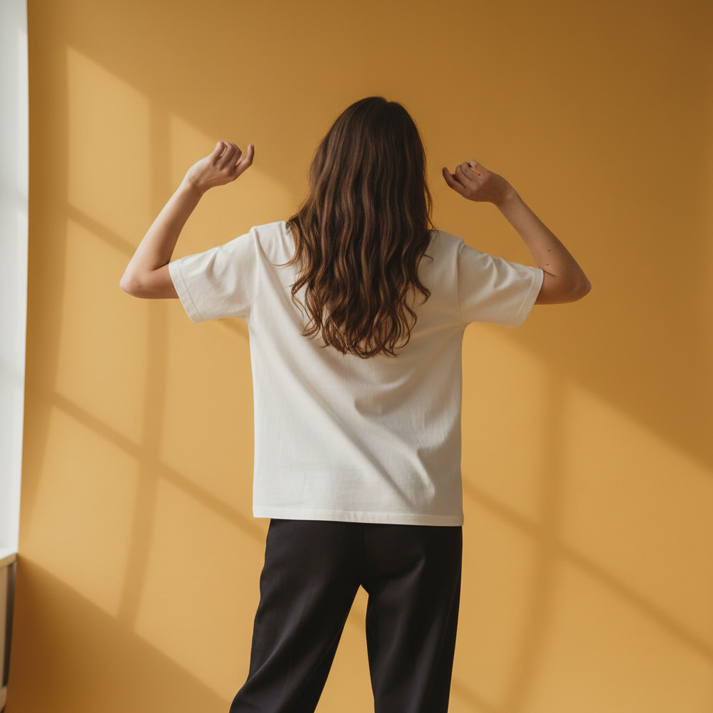 Women Plain Oversized Fit 5-Sleeve White - Back View