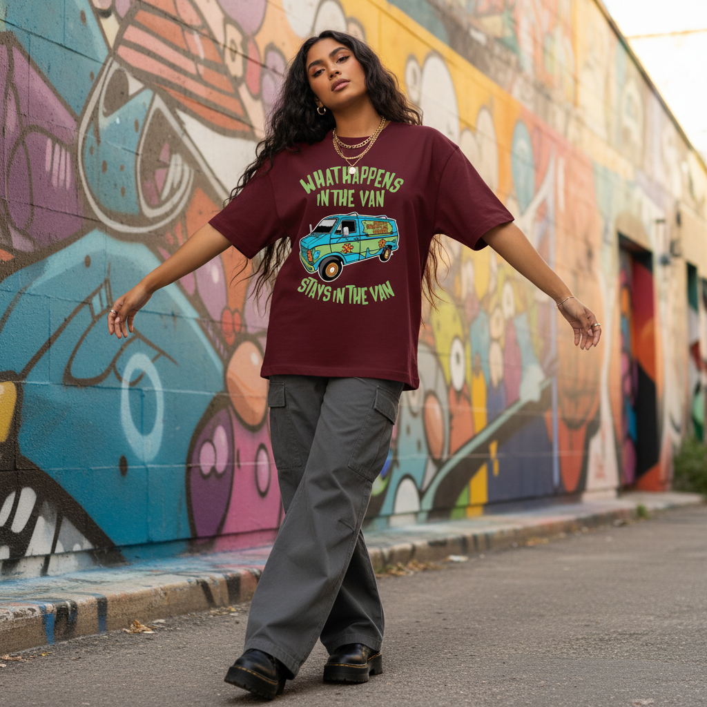 Female Front Print - Mystery Machine Maroon Tee