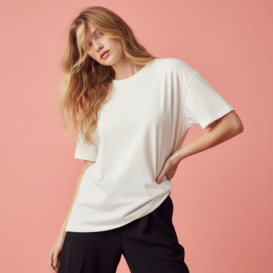 Women Plain Oversized Fit 5-Sleeve White - Front View