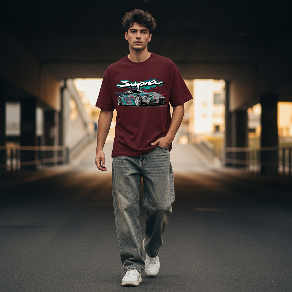 Supra Maroon Front Print Male Model